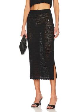 Callahan Black Crochet Midi Skirt with Side Slit